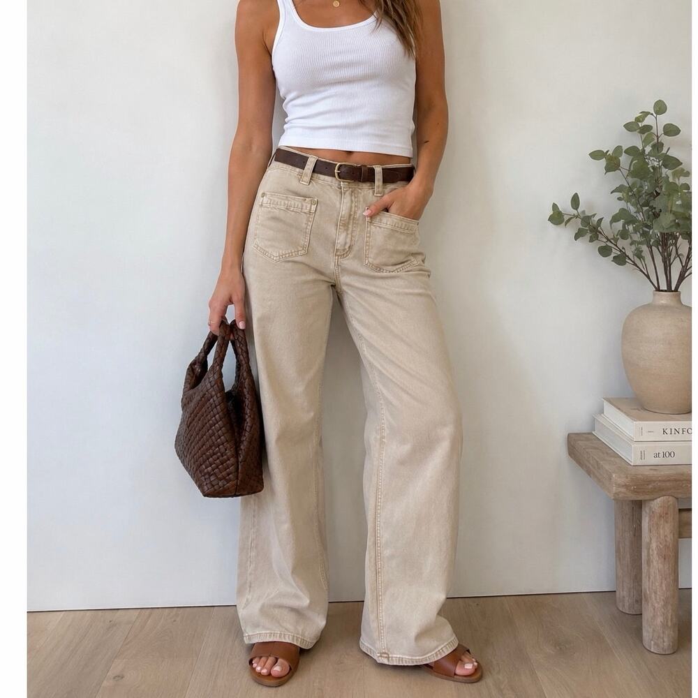 American Eagle Outfitters Beige Wide Leg Jeans
